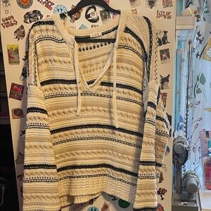 Women’s Cream Striped Knit Hoodie Sweater